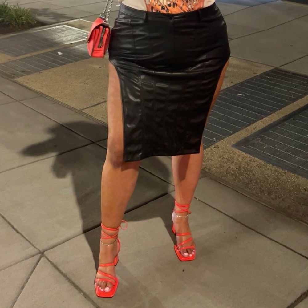Brand New Real Leather Skirt With Side Cutouts